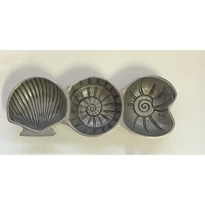 Silver Pewter Shell Shaped Dish Candy Nut‎ Trinket Serving Bowl Made In India AA